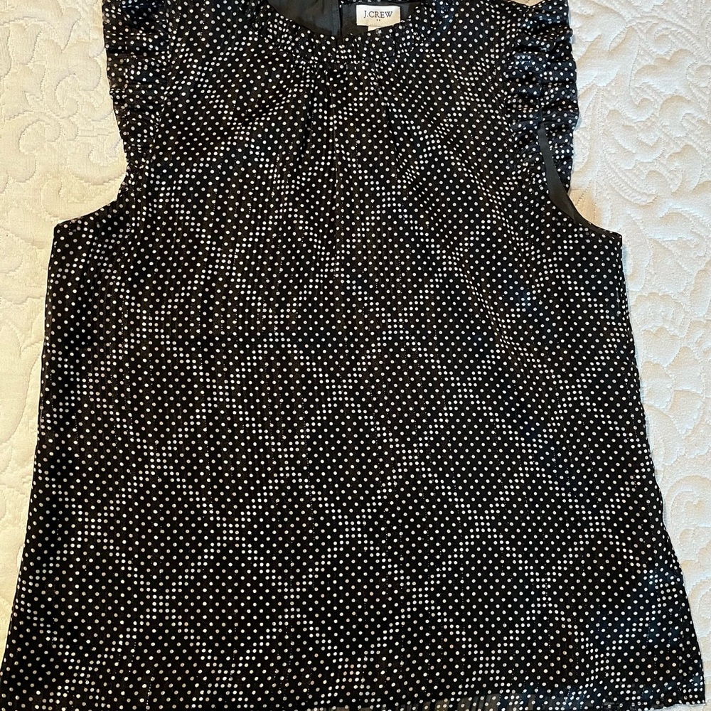 J. Crew black with dots blouse and miniskirt